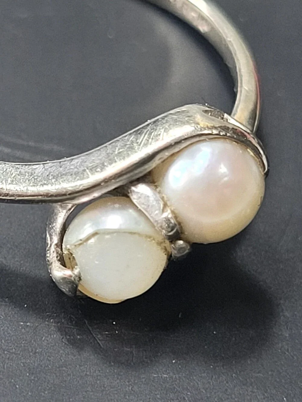 10k Classic Pearl Two-Stone white Gold Ring - White Pearls
